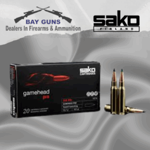 SAKO .308 Win Gamehead Pro 165gr ammunition box – 20 rounds featuring Sierra GameChanger Tipped Soft Point bullets, ideal for medium game hunting.
