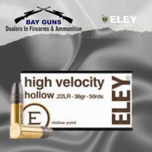 ELEY .22 LR 38gr high velocity hollow point ammunition 50 round box for hunting and target shooting