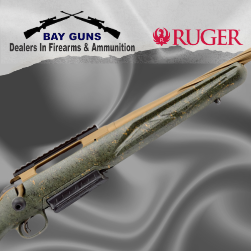 Ruger American Gen II 6.5 PRC rifle with green splatter stock, spiral fluted burnt bronze Cerakote barrel and Picatinny scope base