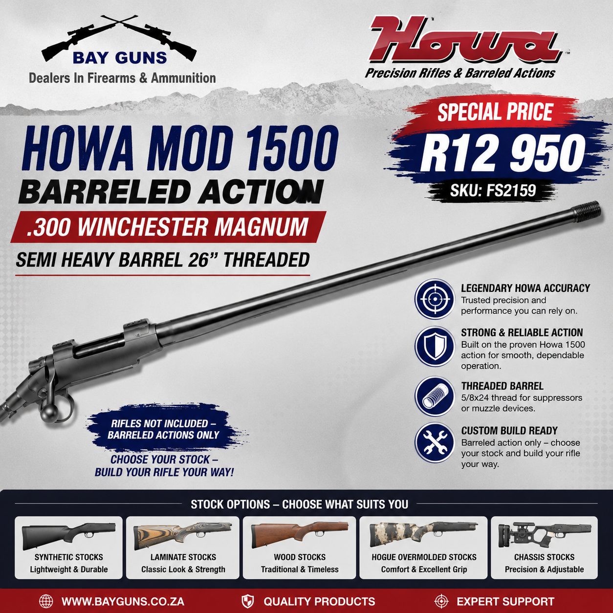 Howa Mod 1500 B/A .300 Winchester Magnum Semi Heavy Barrel 26" Threaded