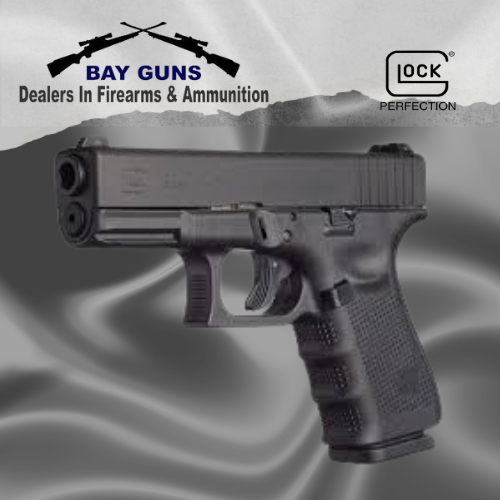 Glock 19 Gen 4 compact 9mm pistol with polymer frame, 15-round magazine capacity, 4.02-inch barrel, and Glock Safe Action system for concealed carry and self-defense.