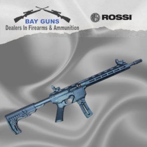 Rossi 7022 Delta Tactical .22 LR semi-automatic rifle with a black synthetic tactical stock, detachable magazine, and matte black finish. Lightweight and reliable rimfire rifle ideal for target shooting, small game hunting, and recreational plinking.
