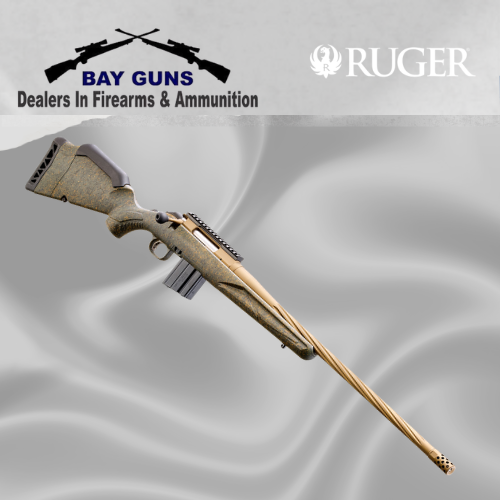 Ruger American Predator Gen II 22 ARC rifle with Green Splatter stock and Burnt Bronze Cerakote 22-inch fluted barrel