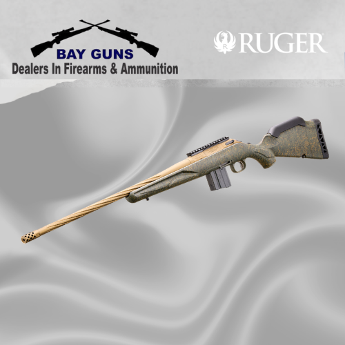 Ruger American Predator Gen II 22 ARC rifle with Green Splatter stock and Burnt Bronze Cerakote 22-inch fluted barrel