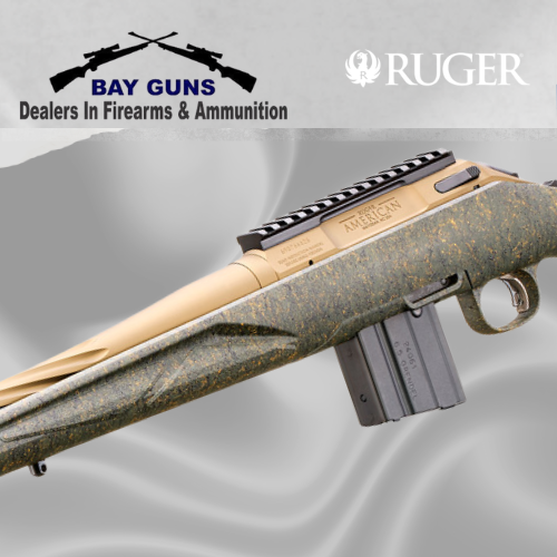 Ruger American Predator Gen II 22 ARC rifle with Green Splatter stock and Burnt Bronze Cerakote 22-inch fluted barrel