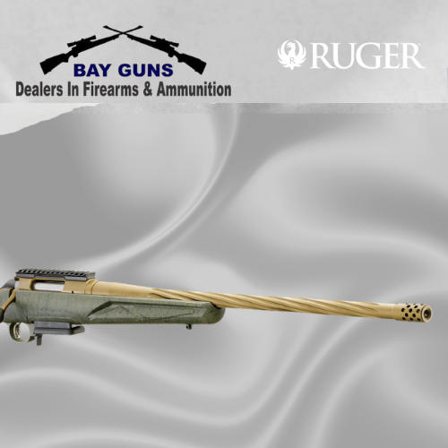 Ruger American Predator Gen II 7mm PRC rifle with Green Splatter stock and Burnt Bronze Cerakote 22-inch spiral-fluted barrel
