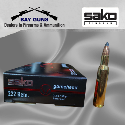 Sako .222 Remington 50gr Gamehead Soft Point Flat Base SPFB hunting ammunition 20-round box