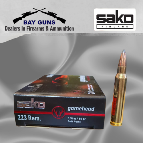 Sako .223 Remington 55gr 3.56g Gamehead Soft Point Flat Base SPFB hunting ammunition 20-round box